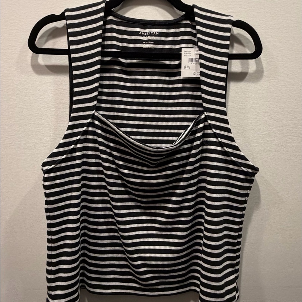 American Eagle 🦅 Black and White Striped Sleeveless Square Neck Top - Picture 2 of 4